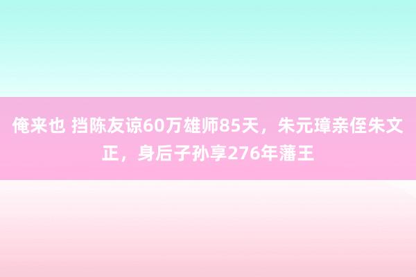 俺来也 挡陈友谅60万雄师85天，朱元璋亲侄朱文正，身后子孙享276年藩王