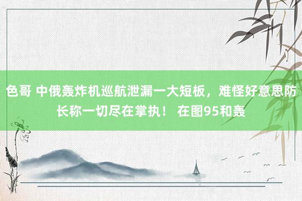 色哥 中俄轰炸机巡航泄漏一大短板，难怪好意思防长称一切尽在掌执！ 在图95和轰