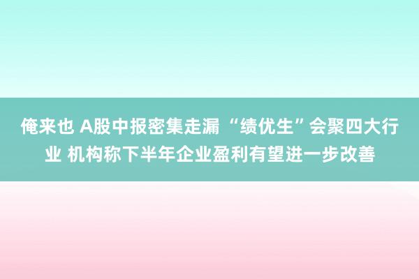 俺来也 A股中报密集走漏 “绩优生”会聚四大行业 机构称下半年企业盈利有望进一步改善